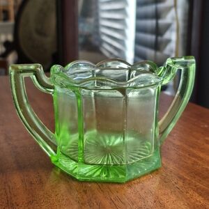 1930s Vaseline Glass Smith Green Open Sugar Bowl